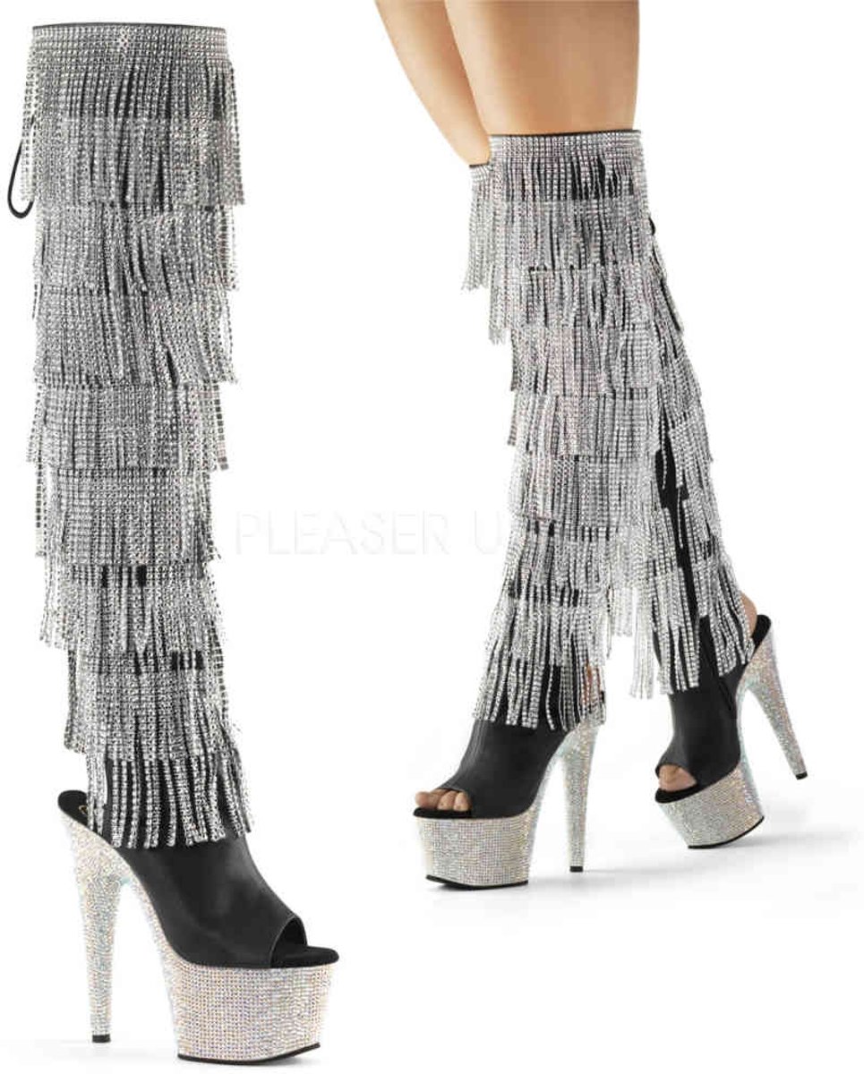 EU 38 = US 8 | BEJEWELED-3019RSF-7 | 7 Heel, 2 3/4 PF Open Toe/Heel Thigh High Boot, Side Zip